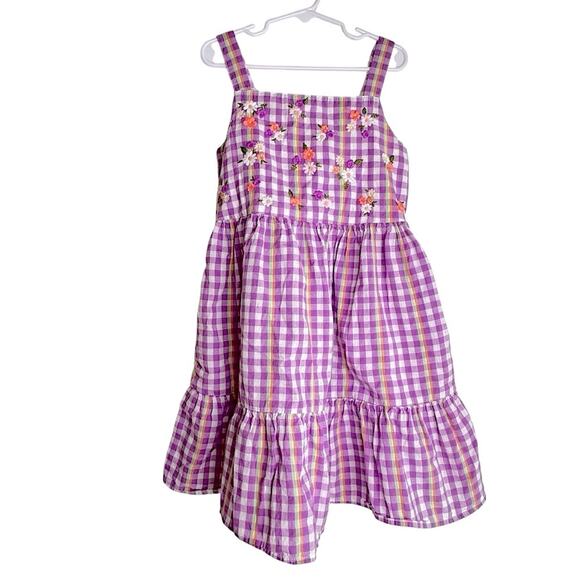 Cat & Jack Other - Cat & Jack Gingham Floral Embroidered Cotton Summer Mini Dress Lavender White 8